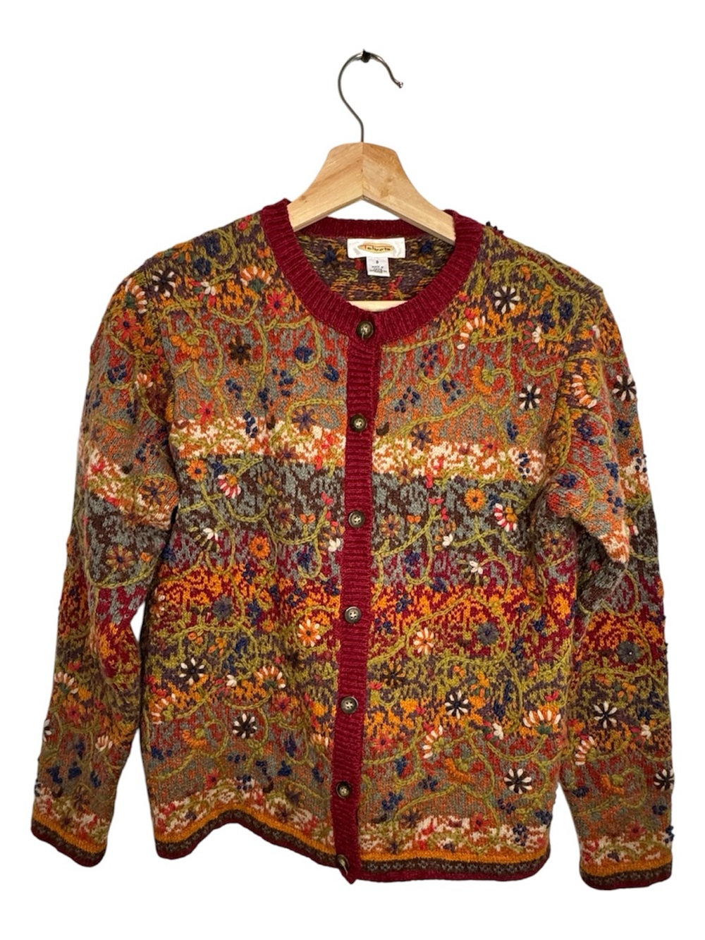 Talbots Vintage Floral Embroidered Cottagecore granny, boho, Silk, Wool  Small